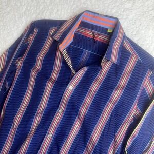 Robert graham X mens‎ blue striped long sleeve button up aop preppy
